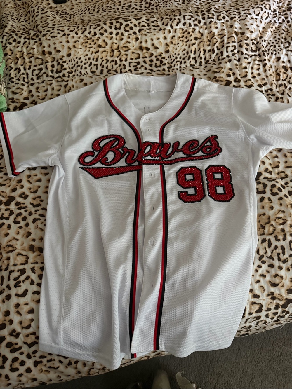 White bedazzled braves Baseball Jersey with Red & Black Trim Morgan wallen!!!! - Picture 2 of 7